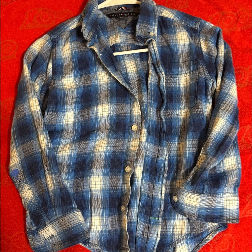 Kids Tommy Hilfiger Blue and White Plaid Shirt size 8/10